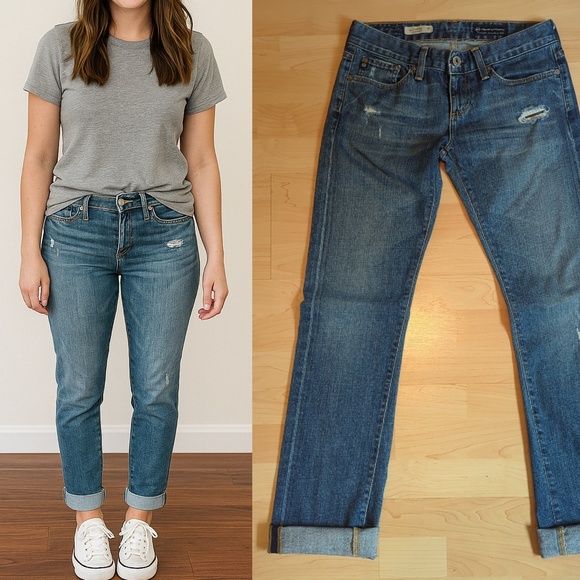 AG Adriano Goldschmied Tomboy Boyfriend Fit  Distressed Jeans  - Picture 1 of 12